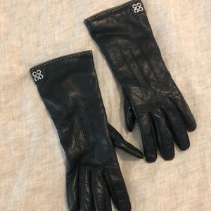 Black Leather Cashmere Lined Coach Winter Gloves